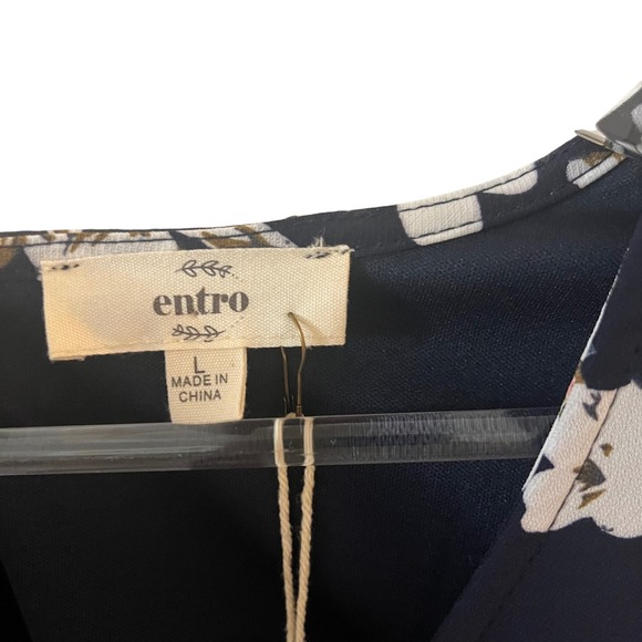 Entro Floral Print Mini Dress V Neck Long Sleeve Casual Party‎ Navy White L NWT - Picture 7 of 16